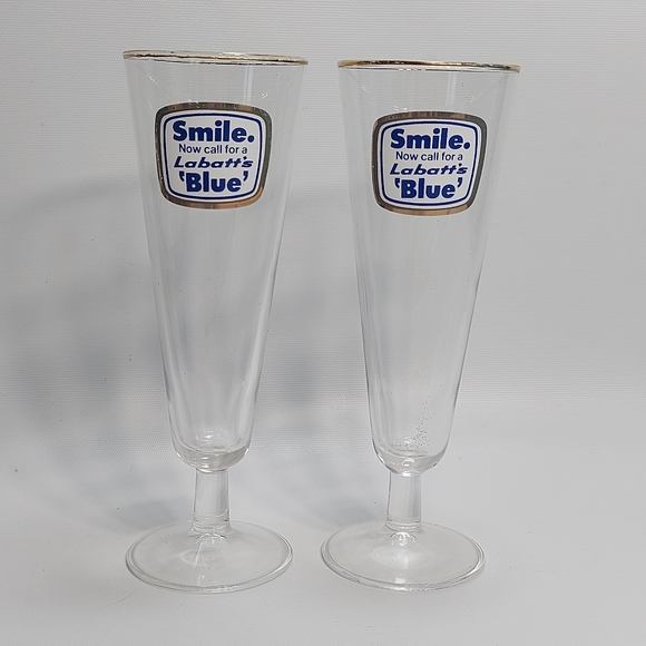 Canadian Labatt Blue Biere Pilsener Beer Pilsner Glass, Set of 2 - Picture 1 of 8